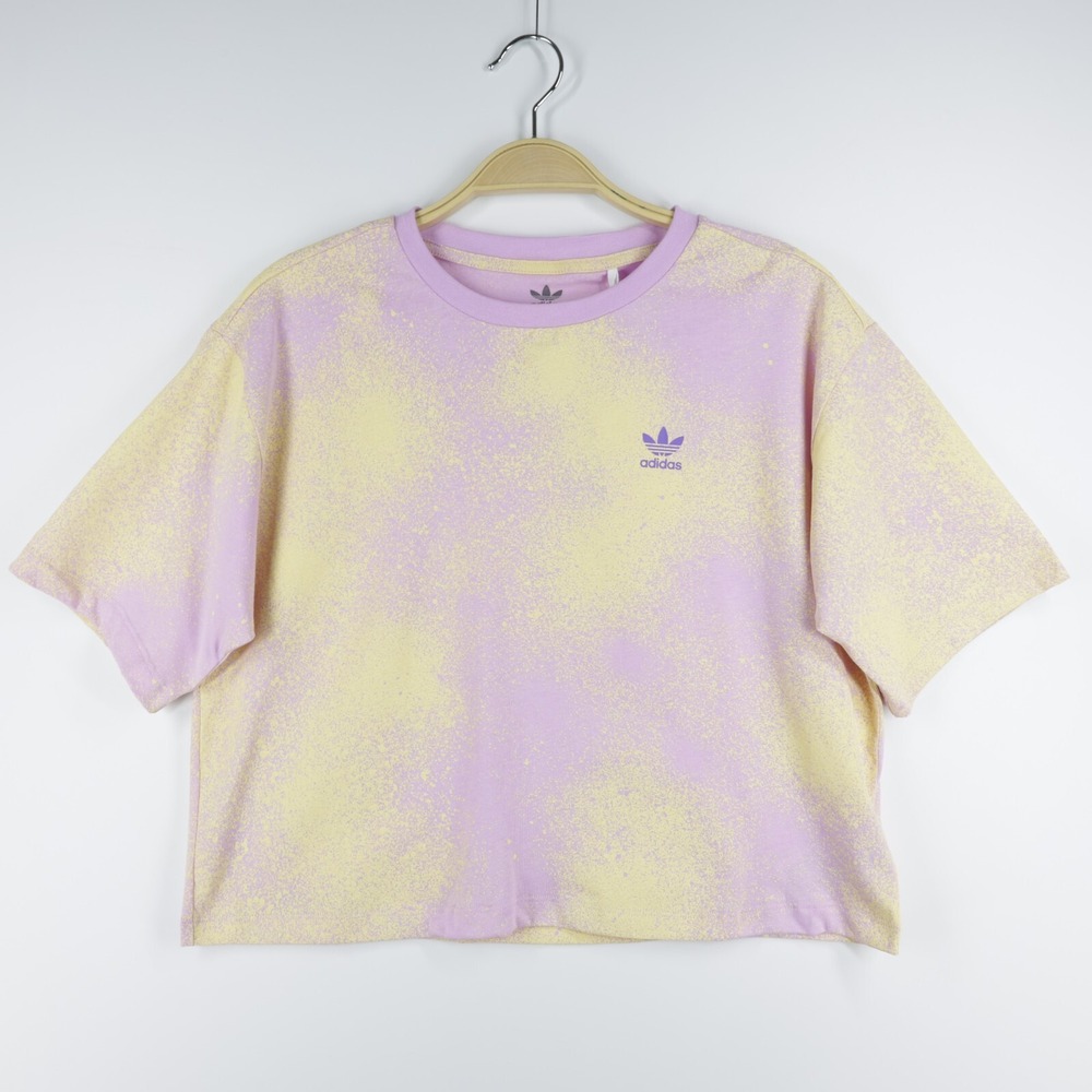 Adidas Original Girl Crew‎ Neck Allover Print Cropped Tee Purple/Yellow Size L